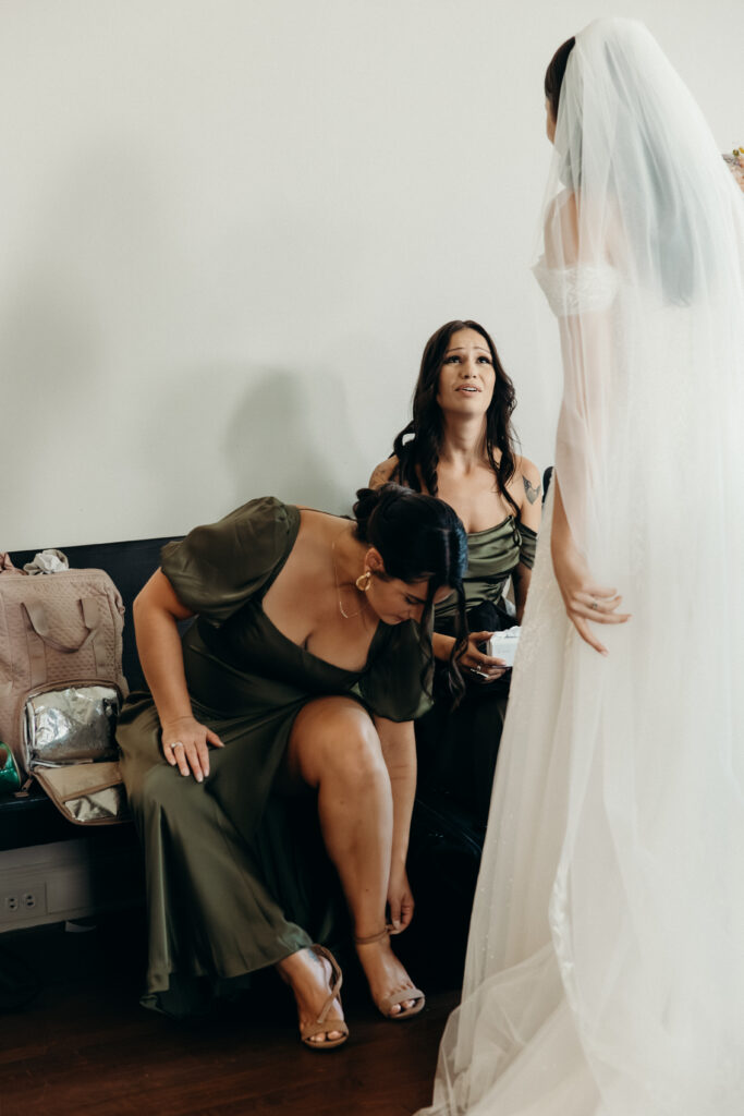 Wedding first look with bridesmaids at The Willows in New York