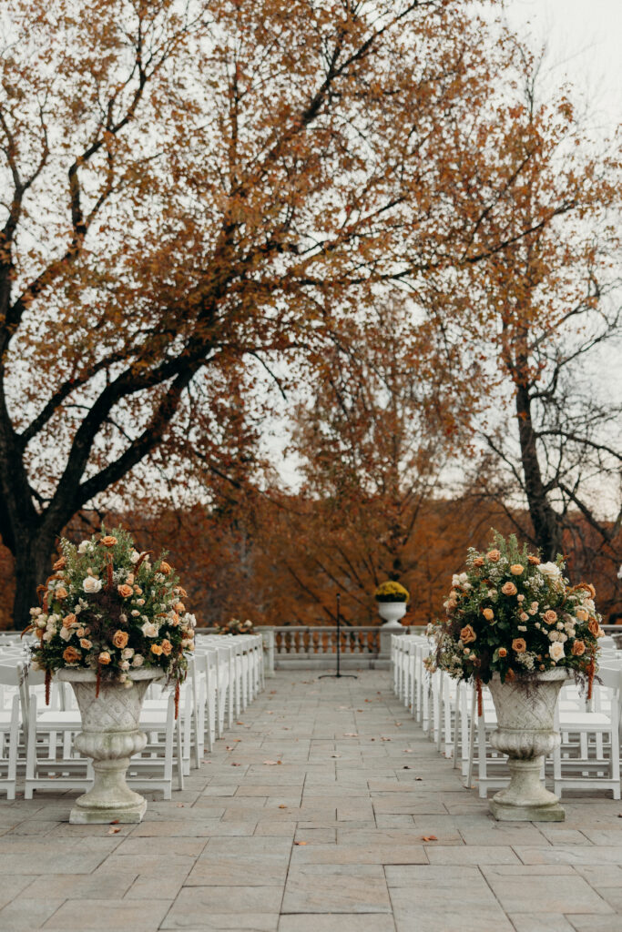 Outdoor wedding ceremony decor at Tarrytown House Estate in New York