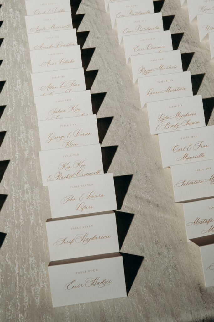 Table wedding reception details at Tarrytown House Estate in New York