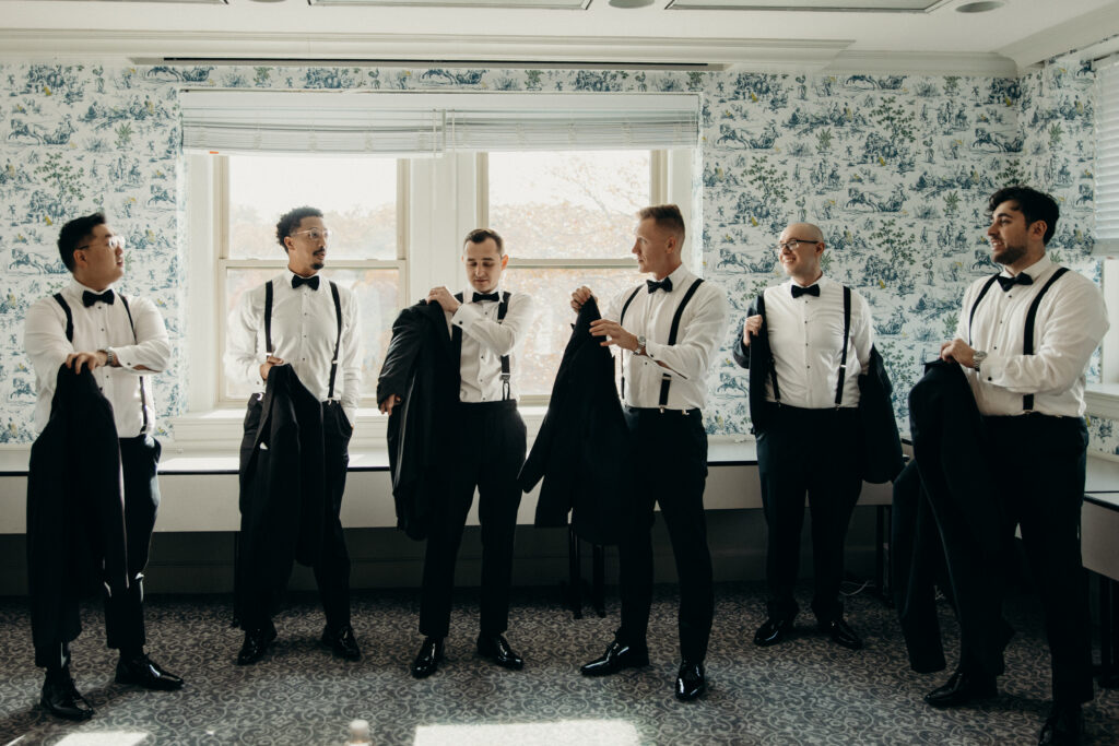 Groom and groomsmen getting ready at Tarrytown House Estate in New York