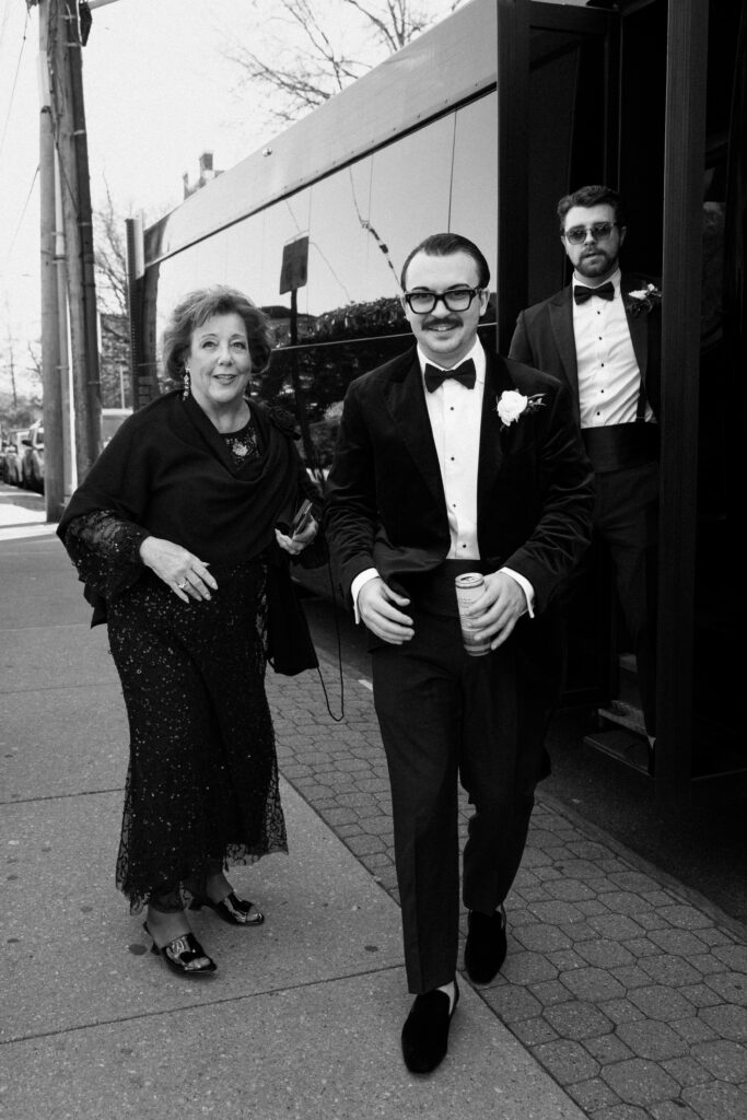 Groom on the way to the wedding ceremony venue at a New York church wedding