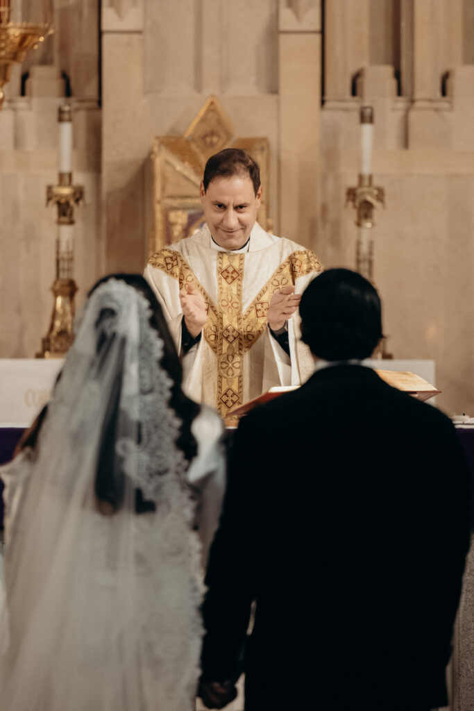 Couple standing at a New York church wedding