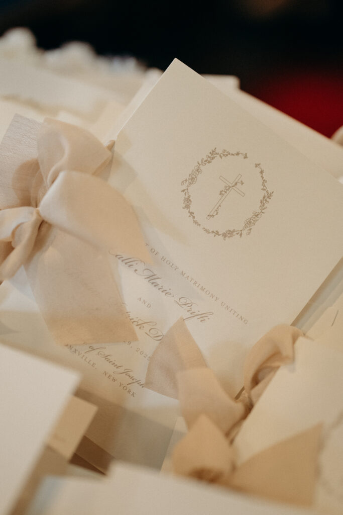 Wedding invitation details at a New York church wedding