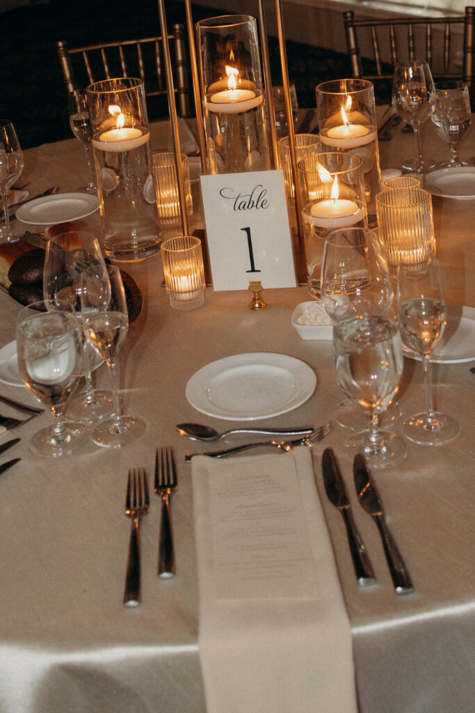 Table wedding reception details at Le Chateau New York 