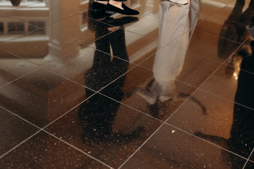 Floor reflection at Le Chateau New York during wedding reception
