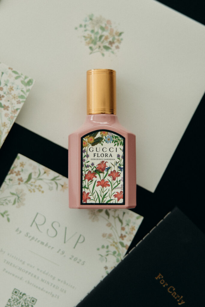 Bridal perfume flat lay at The Asbury Hotel in NJ