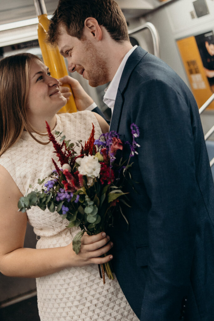 NYC subway photoshoot by a Brooklyn elopement photographer