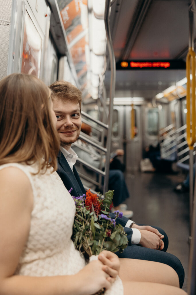 NYC subway photoshoot by a Brooklyn elopement photographer