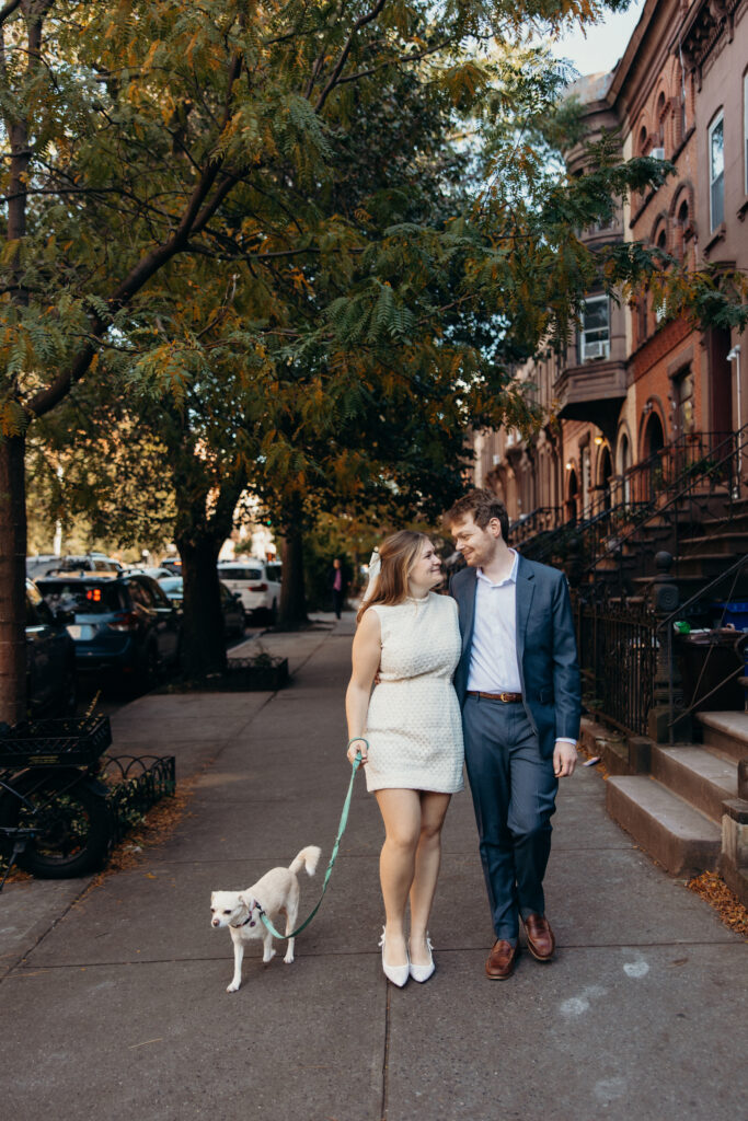 Couple portraits with their dog by a Brooklyn elopement photographer