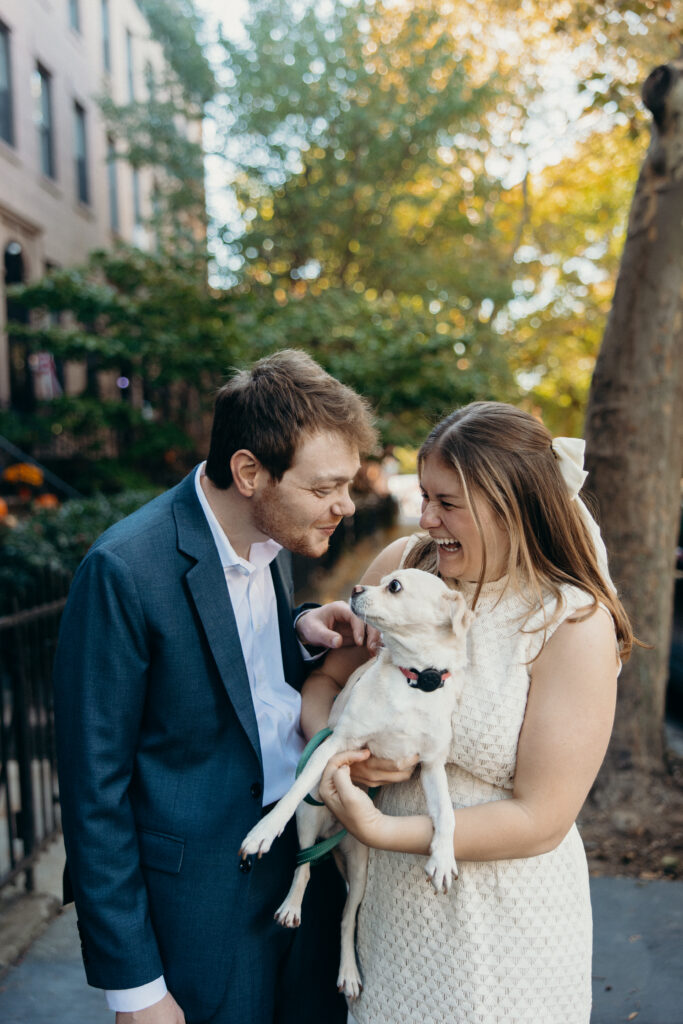 Couple portraits with their dog by a Brooklyn elopement photographer