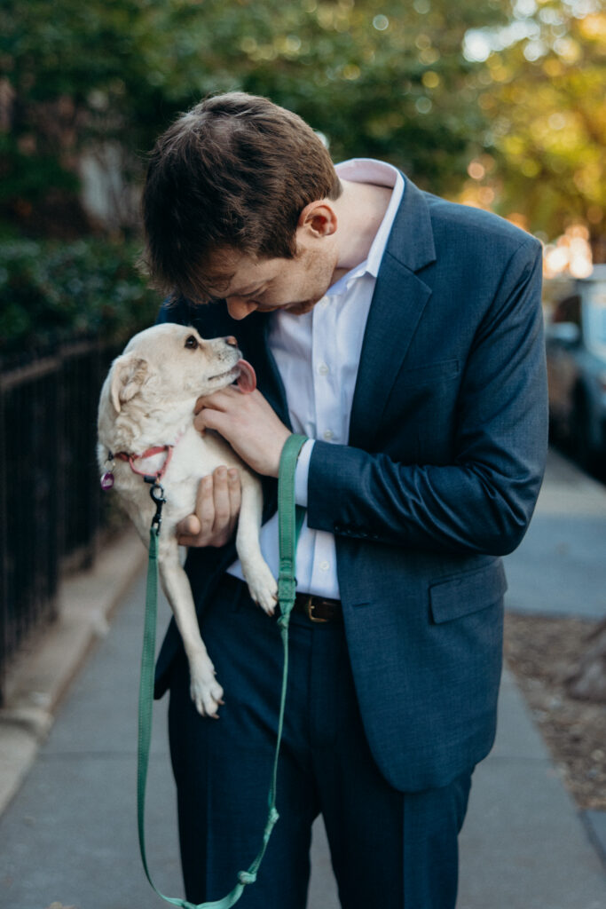 Couple portraits with their dog by a Brooklyn elopement photographer