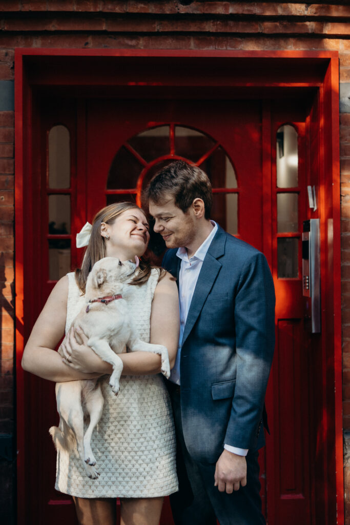 Couple portraits with their dog by a Brooklyn elopement photographer