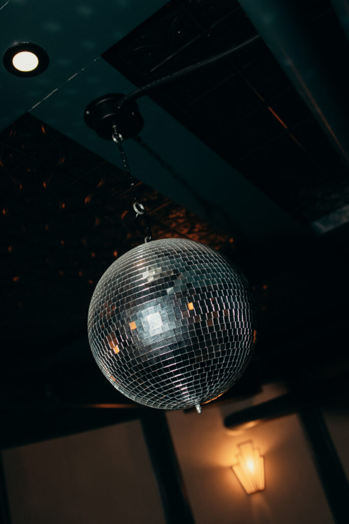 Disco ball detail at Madeline’s Brooklyn reception space