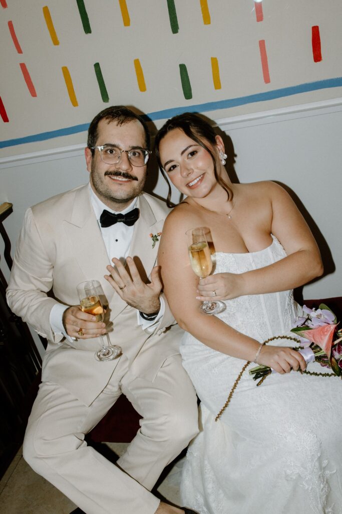 Bride and groom posing together at Le Bilboquet